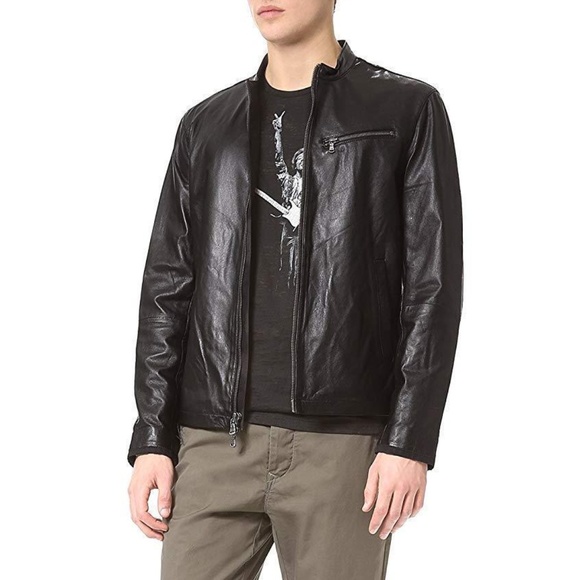 John Varvatos Star USA Men's Moto Leather Jacket - Picture 3 of 5